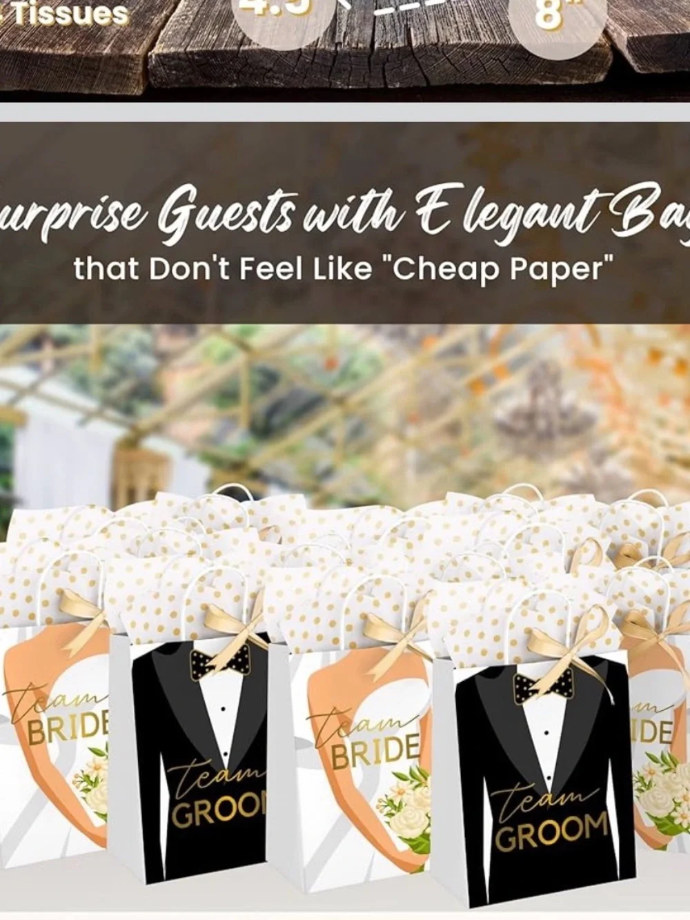 Team Bride and Team Groom Party Favor Gift Bags - Gold & Black